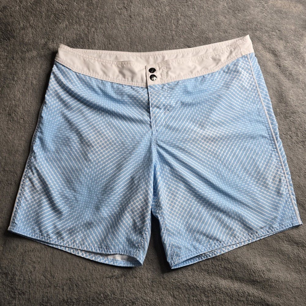 Aussiebum Swim Surf Shorts Mens XL  8" Inseam Blue Dots Button Lined